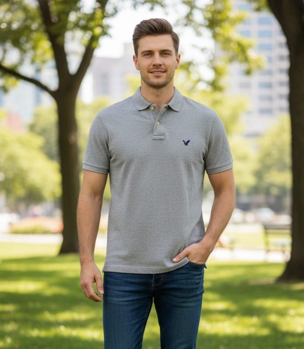 Y2K American Eagle Men’s Polo Shirt Athletic Fit Gray Size SP